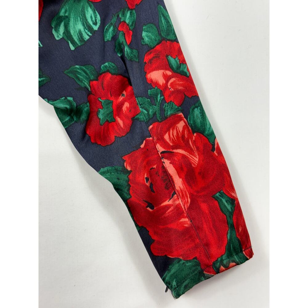 Vintage Carlisle 100% silk Floral print Sz 10 Blouse Red Roses long sleeve - Picture 9 of 11
